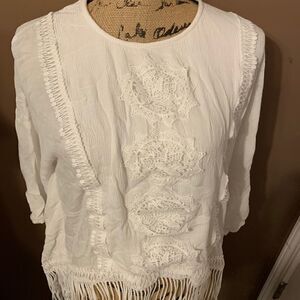 White Crochet fringe Top 